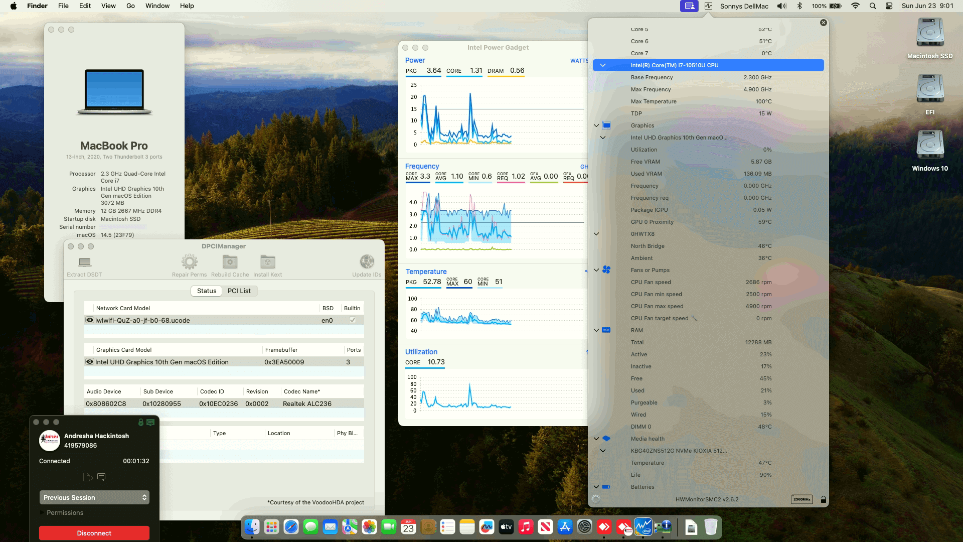 Success Hackintosh macOS Sonoma 14.5 Build 23F79 in Dell Inspiron 14 5490